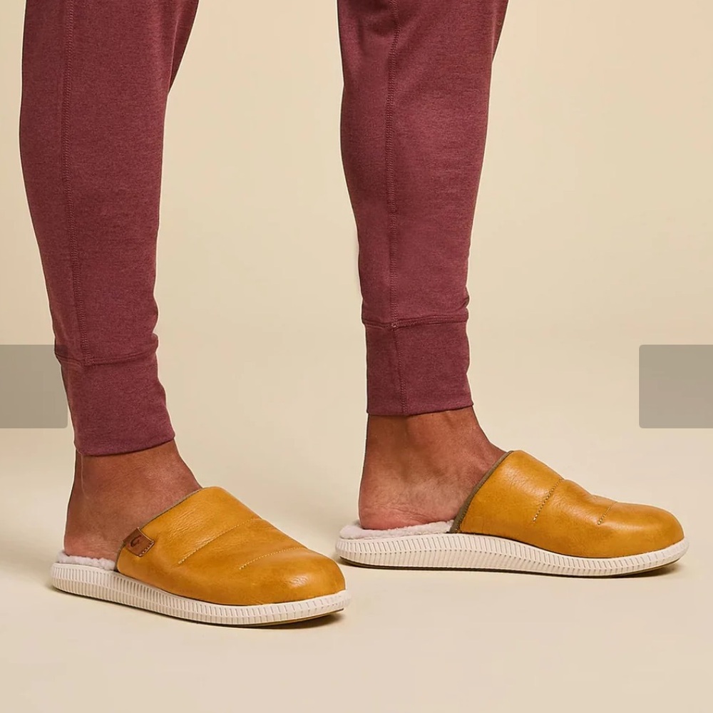 OLUKAI Mua'lli Men's Slipper Premium Leather Slip On Shearling $180 8 9 10 11 12